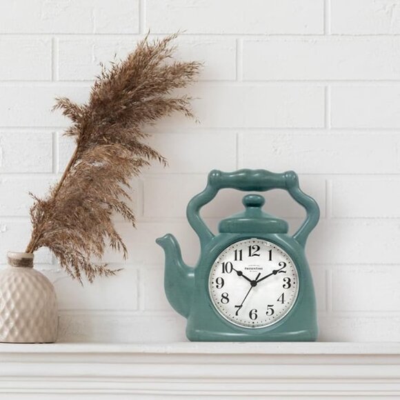 NEW 11" Teapot Clock, Silent Non Ticking, Modern Farmhouse Style, Wall & Mantel